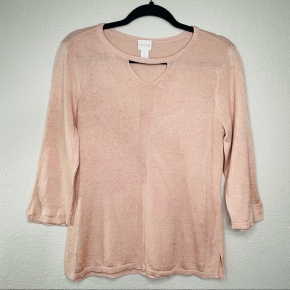 Chico's 3/4 Sleeve Cutout Blouse Light Pink M/8 - Picture 1 of 12